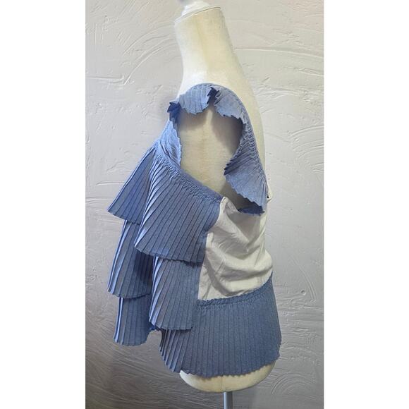 J. Crew  Ruffle Top blue Pleated Tiered Tank Top blouse Woman's Size Large - Picture 2 of 8